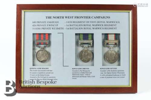 A framed trio of medals: North West Frontier Campaigns to 84...