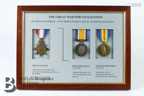 WWI medal group to 895 Private W. Freer - 14th (Service) Bat...