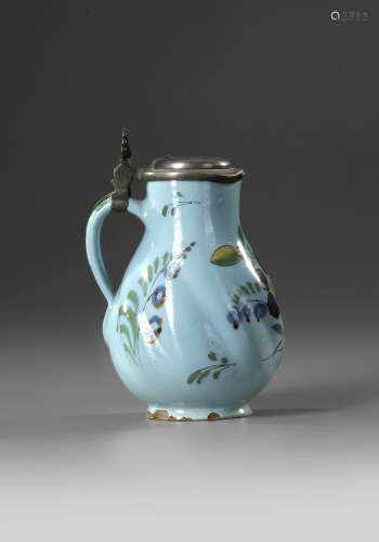 A FAIENCE JUG WITH PEWTER LID, GERMANY, 18TH CENTURY