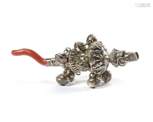 A SILVER PLATE RATTLE WITH CORAL, LATE 19TH CENTURY
