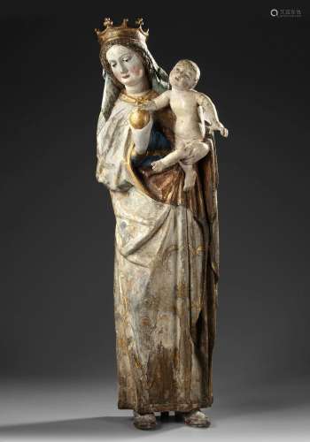 A LARGE POLYCHROMED MADONNA AND CHILD, SWABIAN, EARLY 16TH C...