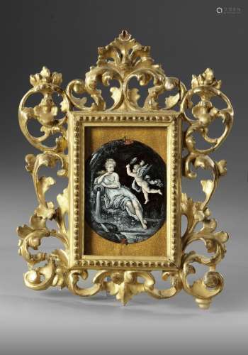 A LIMOGES ENAMEL PLAQUE IN WOODEN FRAME, BY THEOPHILE SOYER ...