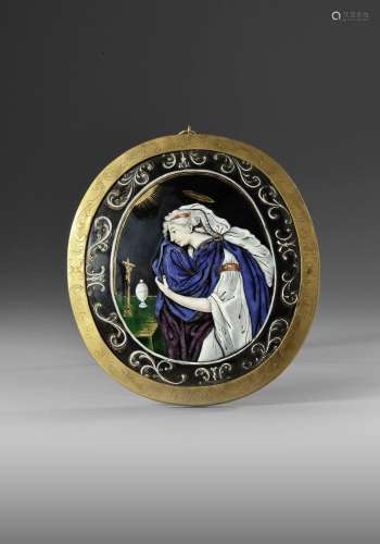 A LIMOGES ENAMEL PLAQUE, MARY MAGDALENE, ca 1700