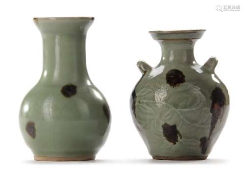 TWO LONGQUAN CELADON RUSSET-SPLASHED VASES, YUAN DYNASTY (12...