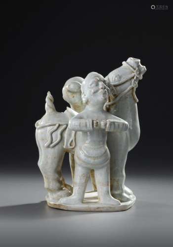 A CHINESE QINBAI PORCELAIN HORSE WITH GROOMS, NORTHERN SONG ...