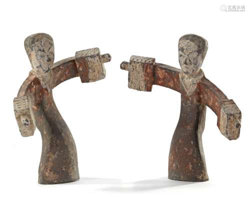 A PAIR OF CHINESE POTTERY FEMALE DANCERS, EASTERN HAN DYNAST...