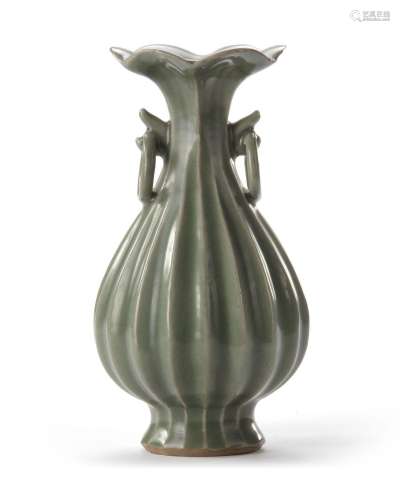 A CHINESE LONGQUAN CELADON FLUTED PEAR-SHAPED VASE, SONG DYN...