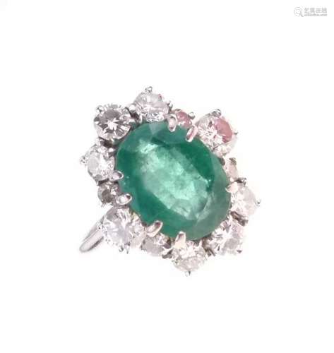 Emerald and diamond cluster ring,