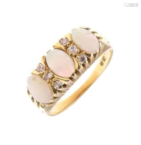 Opal and diamond 18ct gold ring,