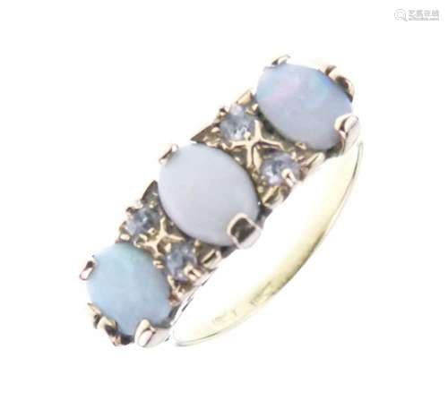 Three-stone opal ring, stamped 18ct