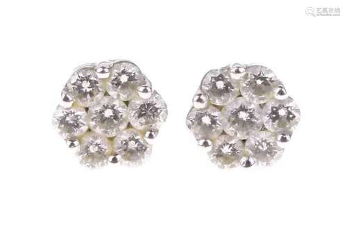 Pair of seven stone diamond cluster earstuds