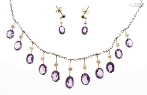 Edwardian amethyst and seed pearl fringe necklace,