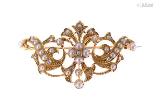 Rose diamond and split pearl brooch