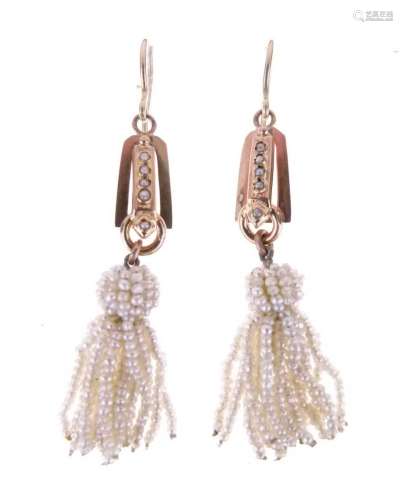 Pair of Victorian seed pearl tassel earrings