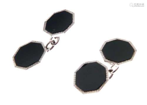 Pair of black onyx set cufflinks,