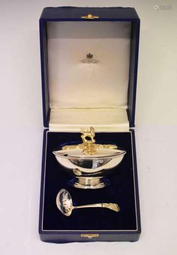 Asprey silver sugar bowl, cover and sifting spoon