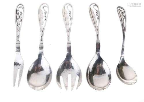 Georg Jensen leaf & berry handled silver pickle fork