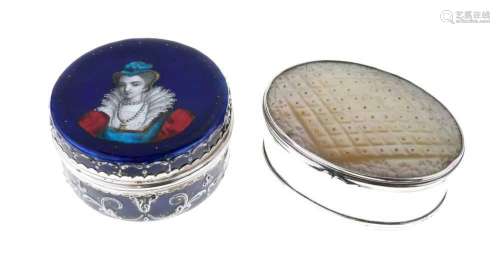19th Century French white metal and enamel circular box and ...