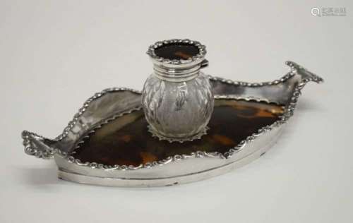 Tortoiseshell inkwell and dish