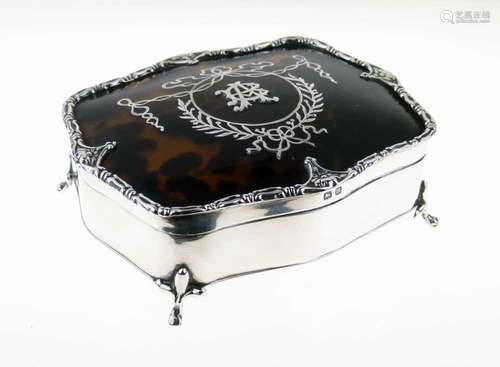 George V silver and tortoiseshell box