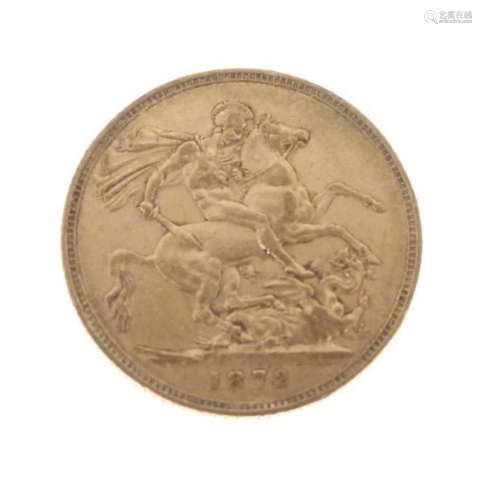 Victorian gold sovereign, 1872 young head