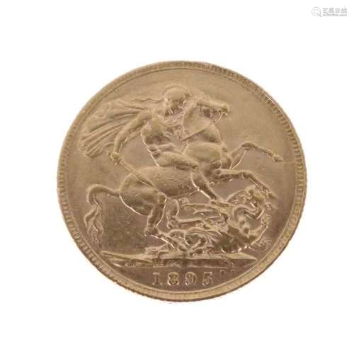 Victorian gold sovereign, 1895 old veiled head