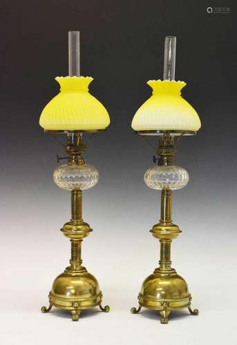 Pair of brass oil lamps