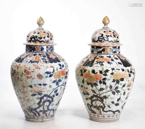 Pair of Imari lidded vases