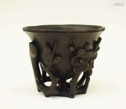 Chinese carved hardwood libation cup