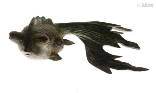 Japanese patinated bronze model of a Shubunkin goldfish