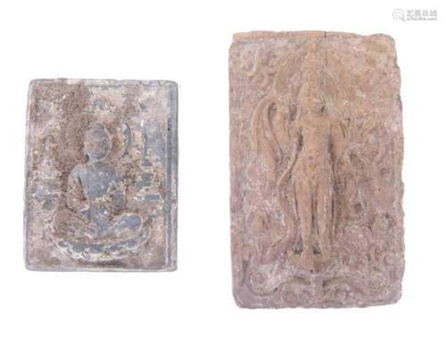 Two antique South East Asian clay relief tablets