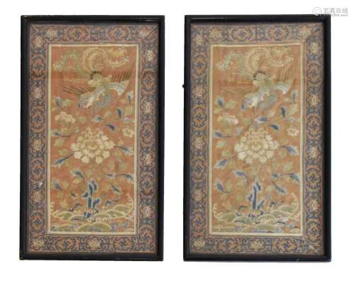 Pair of 19th Century Chinese silk panels