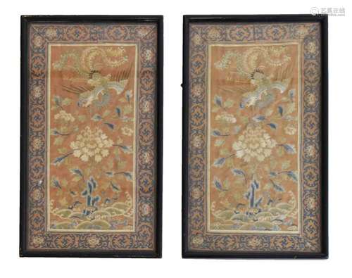 Pair of 19th Century Chinese silk panels