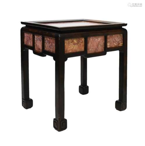 Chinese table, pink marble insets