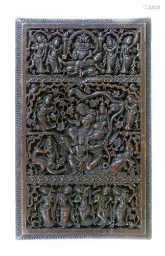 Indian carved wooden panel