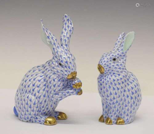 Herend, Hungary - Two porcelain models of rabbits