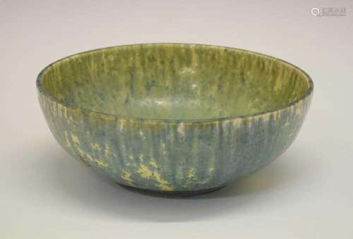 Ruskin Pottery - blue and yellow matt glaze trial bowl