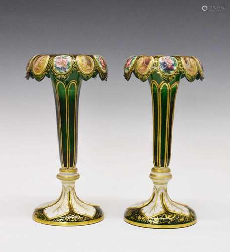 Pair of 19th Century Bohemian green glass lustres