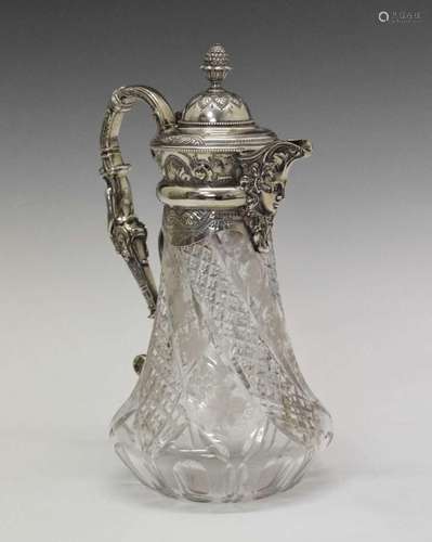 Silver plated cut glass claret jug