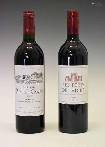 Bottle of Chateau Latour Les Forts de Latour 2006 and a bott...