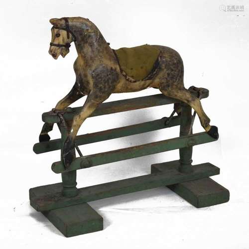 Early 20th Century carved painted wooden rocking horse