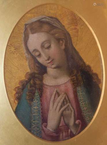 Italian School, 19th Century - Oval oil of the Virgin Mary