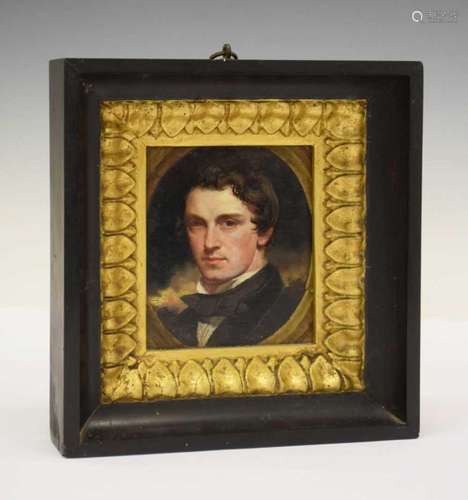 19th Century English School - Oil on panel - Portrait of a G...