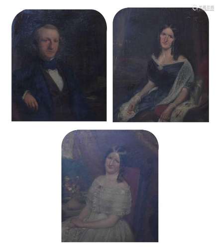 Group of three early Victorian family portraits