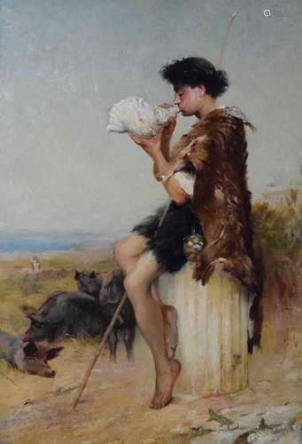 William Ewart Lockhart - Oil on board - The Swineherd