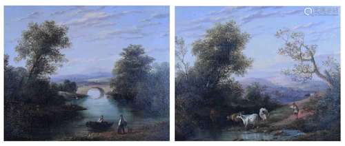 English School, 19th Century - Oil on canvas - Pair of lands...