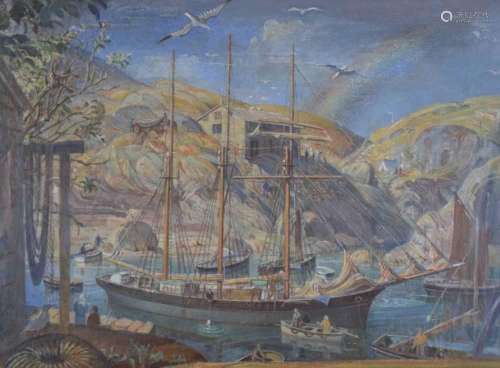 20th Century British School - Oil on canvas - Harbour/ coast...