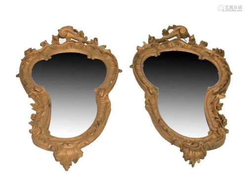 Pair of Rococo Revival giltwood and gesso wall mirrors