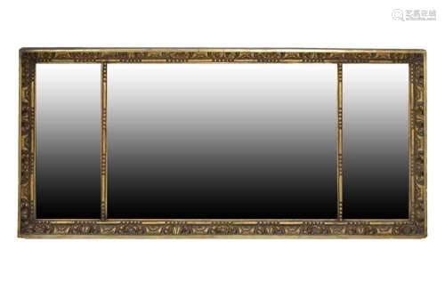 Giltwood triple-plate overmantel mirror