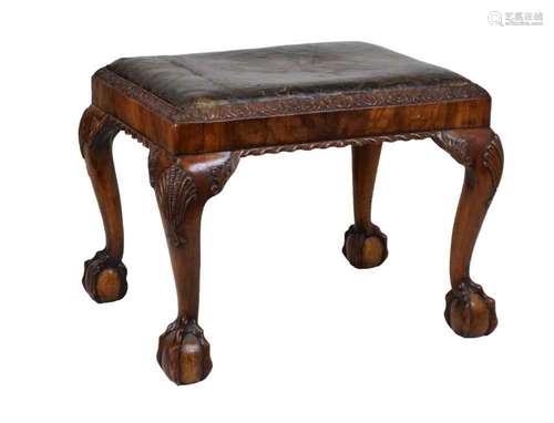 Early 20th Century Georgian style stool with gilt leather ar...